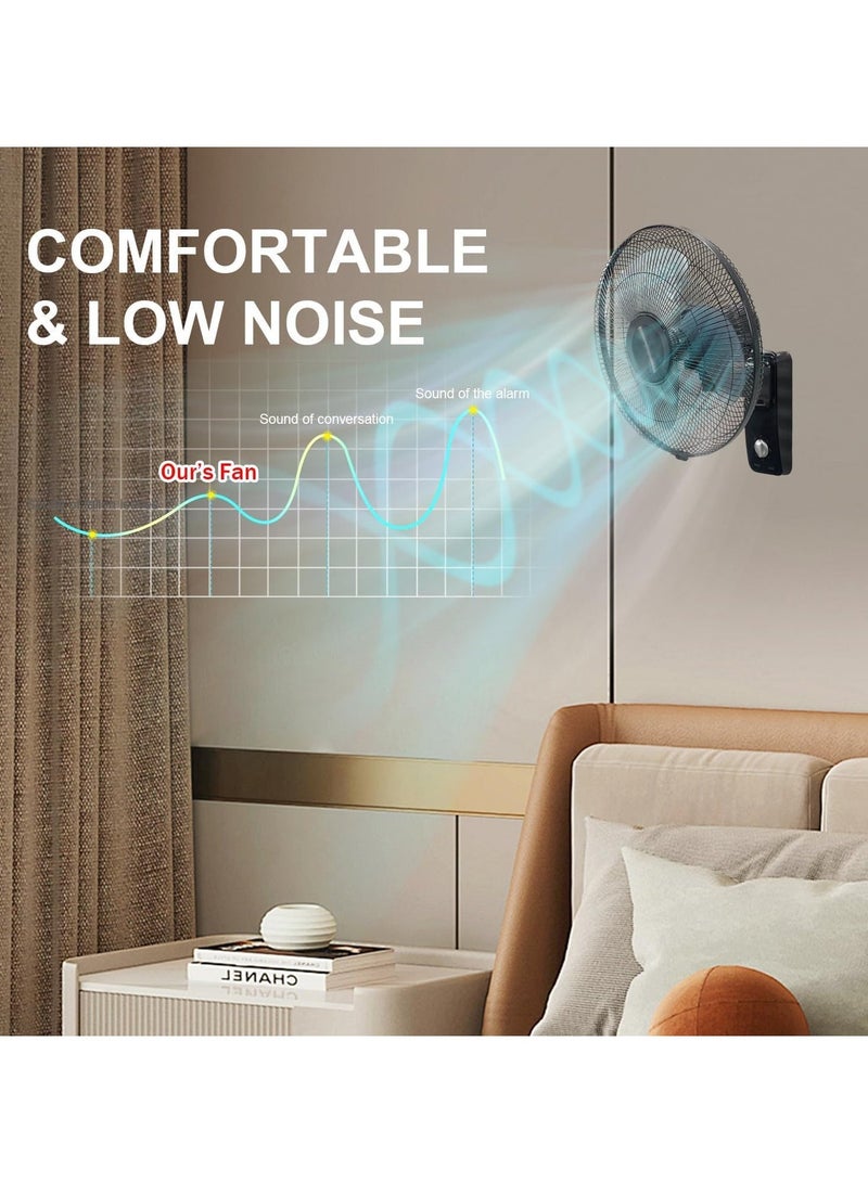 GGEROU 16 Inch Oscillating Wall Mount Fan, Industrial Wall Fan with 5 Blades, 3 Speeds, Adjustable 45° Tilt and 70° Oscillation, Ideal for Home, Bedroom, Gym & Office (Black) - Image 5